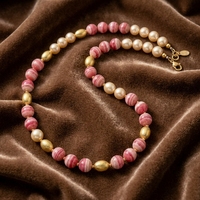 Collier perlé vintage plaqué or avec perles de rhodochrosite, personnalisable OEM/ODM, vente en gros