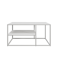 Table basse moderne et simple avec plateau en fer et structure en tube métallique, avec étagère de rangement ouverte à 3 niveaux, meubles de salon