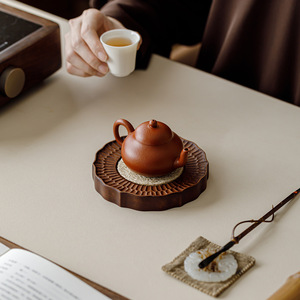 Walnut Wood Lace <b>Tea</b> <b>Tray</b> Teapot Holder Zen-inspired <b>Tea</b> Ceremony Accessory High-end Brewing Mat - Product Image 4