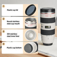 Gobelet isotherme en acier inoxydable anti-renversement de 560 ml inspiré d'un objectif d'appareil photo, couvercle hermétique, rétention du froid pendant 6 heures, design moderne