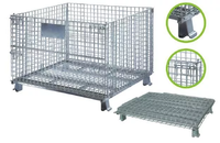 Cage en treillis métallique pour entrepôt, robuste, empilable, pliable, en acier galvanisé, cage de stockage, palettes avec roues