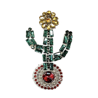 Applique en strass motif fleur de cactus pour veste en jean, faite à la main, DIY, lavable, en plastique et verre, à coller, style nature
