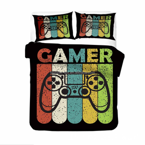 Venta al por mayor 3D Impreso <span class=keywords><strong>Gamer</strong></span> Juego de cama China Fabricado Funda nórdica y sábana de poliéster Edredón barato Cubiertas de lino - Product Image 1