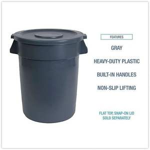 Contenedor de Basura Redondo de Plástico HDPE Unisan de 44 Galones para Uso en Oficinas, Color Gris - Product Image 4