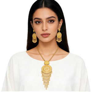 Vintage Alloy Gold Plated Middle East Dubai Flower Bride Jewelry Set with Spiral Pattern <b>Tassel</b> <b>Earrings</b> and Necklace for Women - Product Image 1