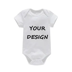 Vente en gros, conception personnalisée, barboteuse en coton pour bébé, blanche et douce pour la peau, vêtements pour bébé