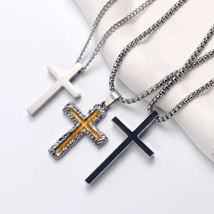 Collier pendentif croix Tiyo en acier inoxydable plaqué argent, chaîne à maillons unisexe, design géométrique, style tendance, bijoux Zhejiang - Product Image 1