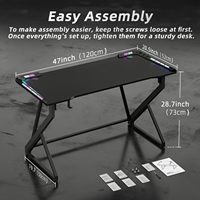 Bureau de jeu pour ordinateur portable PC RGB Racing Gaming, en métal noir, avec réglage électrique, LED, pour joueur, pour la maison et le bureau