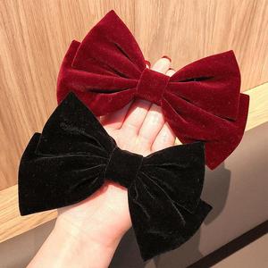 Pinza para el pelo de terciopelo estilo coreano con lazo grande de doble capa, pinza de resorte, accesorio para el pelo con lazo estilo retro para mujer, lujo ligero. - Product Image 1