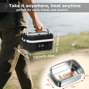 กล่องอุ่นอาหารไฟฟ้าแบบพกพา 300000mAh ความจุ 1.35 ลิตร หม้อด้านในสแตนเลส ชาร์จไฟได้ ใช้ในออฟฟิศ อุ่นอาหารกลางวัน พร้อมหน้าจอดิจิตอล - Product Image 5
