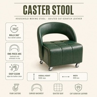 Tabouret mobile bas à roulettes en TPR, avec assise capitonnée en cuir et dossier, petit tabouret universel à roulettes pour appartement et bureau