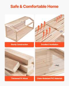 <span class=keywords><strong>Cage</strong></span> à hamster en bois d'acrylique durable, vue panoramique, ventilation, toit ouvrant pour hamsters nains, rats, cochons d'Inde - Product Image 2