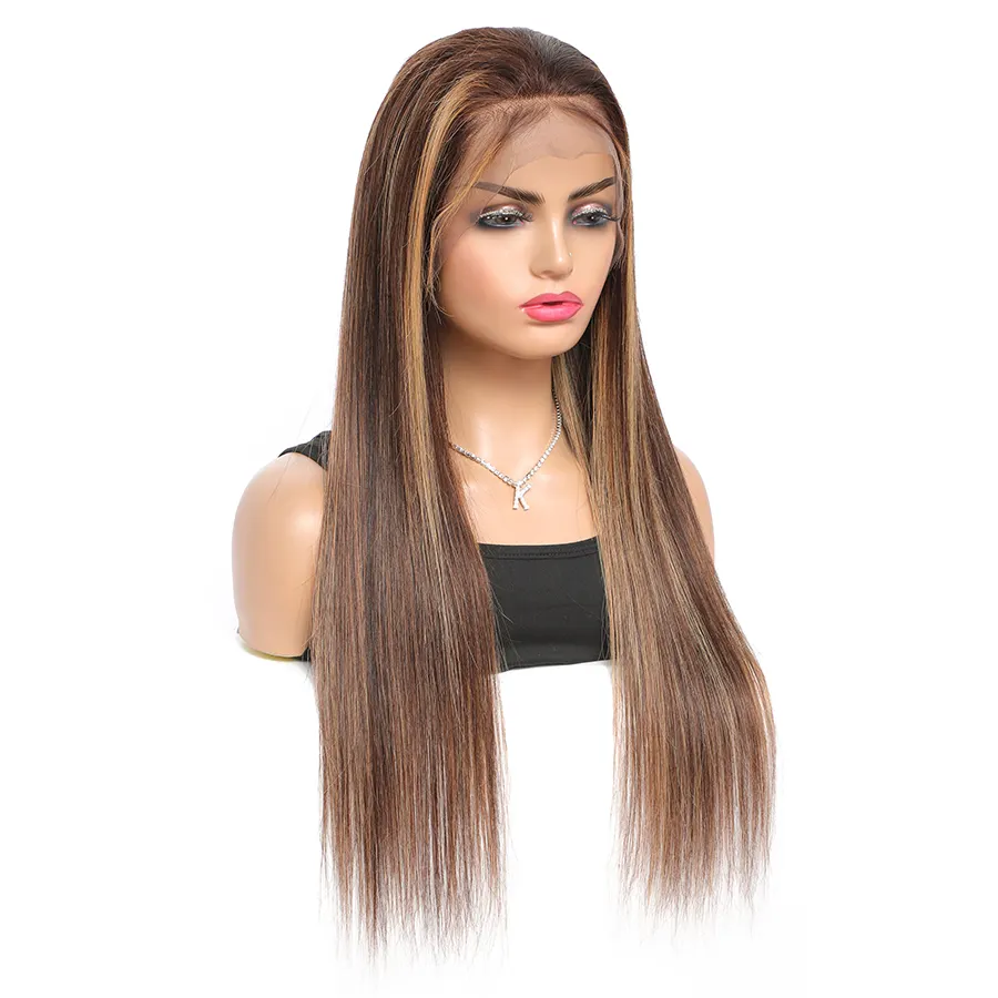 Straight Wigs Dropshipping Wholesale Highlight 13x4 Lace Front Wig #4/30 Brown Mixed Color Lace Wig Straight Raw Indian Hair Human Hair Wigs