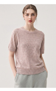 T-shirts décontractés à manches courtes pour femmes en lin et coton avec col à paillettes et rayures, hauts respirants, mode féminine - Product Image 5