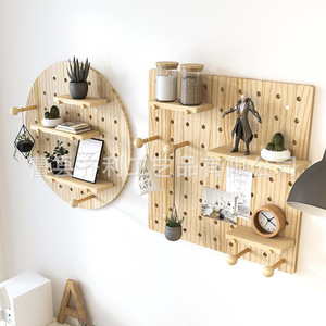Solid Wood Pegboard Wall Mounted Storage <b>Rack</b> Rectangle Multifunctional For Bedroom Living Room <b>Kitchen</b> Neatening Storage - Product Image 3
