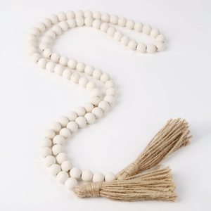 Guirlande de <span class=keywords><strong>perles</strong></span> <span class=keywords><strong>en</strong></span> <span class=keywords><strong>bois</strong></span> de 58 pouces avec pompons, style rustique campagnard, <span class=keywords><strong>perles</strong></span> de prière bohèmes, grande décoration murale - Product Image 4