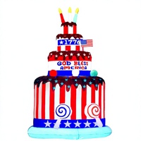 VYBEWAVE Décoration de gâteau d'anniversaire patriotique gonflable de 7 pieds avec inscription « God Bless America », lumières LED intégrées, pour le 4 juillet, le Memorial Day et l'Indépendance