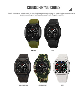 Montre de sport numérique SKMEI 2328 2024, nouvelle, en ABS, carrée, 5 couleurs, design camouflage transparent, étanche 50 m, heure mondiale, <span class=keywords><strong>chrono</strong></span>, 5 alarmes - Product Image 4