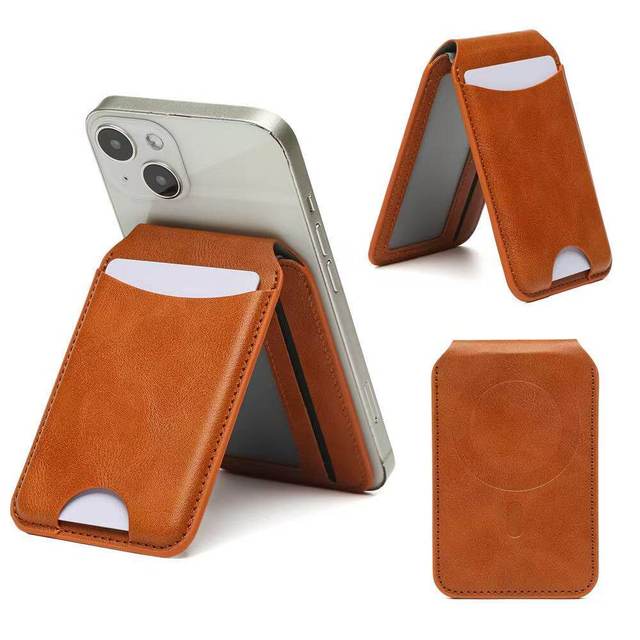 Ready to Ship Magnetic Phone Stand Leather Phone Wallet Credit Cards Holder Fits for iPhone and MagSafe Phone