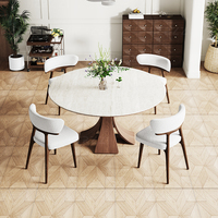 Table et chaises de salle à manger en dalle de roche, rondes, pour usage domestique, couleur blanc pur, assemblées, extensibles, ensemble de salle à manger simple