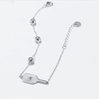 Jietao Maßgefertigtes Pickleball 3D-Bälle Paddel Zirkonia Charm Armband Edelstahl Sportschmuck für Frauen Hochwertiger Schmuck