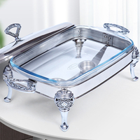 Großhandel königliches Restaurant Catering Party Edelstahl Rechteck Küchenvorrichtung Buffet Speisenwärmer Glas Chafing-Dish