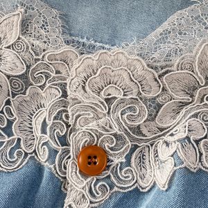 Vestidos de mezclilla sin mangas con cuello en V y encaje vintage para mujer, a la moda - Product Image 4