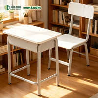 Meida - Mobilier scolaire moderne en métal blanc, chaise confortable, ensemble bureau avec plateau en bois, garantie 1 an pour usage commercial