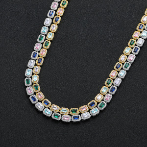 <span class=keywords><strong>Hip</strong></span>-<span class=keywords><strong>Hop</strong></span> <span class=keywords><strong>Rap</strong></span> grande gemma bracciale moda 5A zircone glassato in vero oro placcato collana di gioielli colorati - Product Image 3