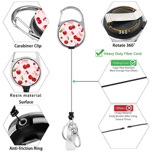 Spring floral pink cherry easy-pull buckle retractable reinforced pull strap back clip rotating <b>key</b> roll ID card buckle - Product Image 3