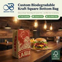 Sac alimentaire en papier kraft brun à fond carré SOS pour plats à emporter, résistant à la graisse, certifié FSC, sans plastique, fournisseur en gros