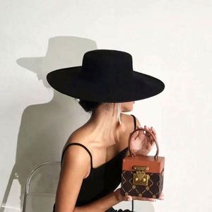 2023 New Flat Top Woolen Felt <b>Hat</b> Bowler <b>Hat</b> Jazz French Wide Brim Fedora <b>Hats</b> Women Wholesale - Product Image 5