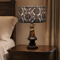 Lampe de table WeiVibe en marbre naturel Portoro avec abat-jour en tissu marron E27, lampe de chevet en pierre de luxe pour hôtel, villa et chambre à coucher