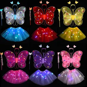 Çocuk performans giyim sahne 20 adet ışıkları parlayan kelebek kanatları yanıp sönen Led oyuncak süslemek için