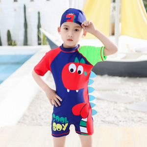 Traje de baño de dinosaurio de dibujos animados para niños, de secado rápido, de una pieza, con gorro para nadar, de 3 a 13 años - Product Image 2
