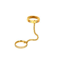 Bague double empilable en acier inoxydable 316L plaqué or PVD 14k 18k, zircon cubique, anti-ternissement, pour femme, vente en gros personnalisée