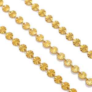 Chaîne à maillons ronds en acier inoxydable plaqué or PVD avec motif tournesol en relief |   Chaîne artisanale tendance pour la fabrication de bijoux DIY pour femmes - Product Image 6