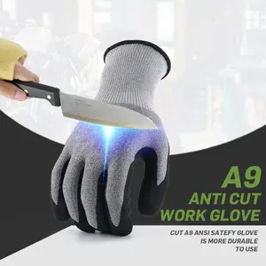 Doublure en tungstène double en fibre de calibre 18 ANSI A9 Anti-coupure pour mécanicien Sandy Nitrile Palm Coated Work Safety Hand Protective Glove