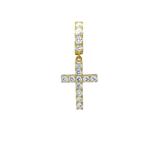 Colgante Cruz Dorada de Oro Sólido de 18K con Diamantes Redondos Engastados, Joyería Fina Religiosa Cristiana Unisex, Pendientes de Botón - Product Image 1
