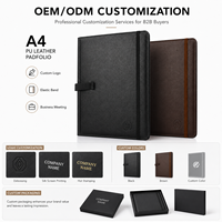 Porte-documents A4 en cuir PU en stock, avec fermeture élastique et boucle latérale pour stylo, directement de l'usine, idéal pour les hommes d'affaires, les cadres et les réunions de bureau.