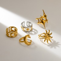 Nouvelle bague en acier inoxydable Star Moon plaquée or 18 carats, style classique, polyvalente, élégante, avec accents de zircon, peut être portée avec d'autres bagues