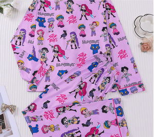 Nuevo Conjunto de Pijama de Verano a la Moda, Estampado de Dibujos Animados K-Pop, Poliéster Suave, Manga Larga, Pantalones Cortos, Conjunto de Dos Piezas, Ropa de Dormir para el Hogar - Product Image 2