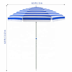 Parapluie de plage rayé bleu méditerranéen étanche Portable pour la commande en gros de stations de plage espagnoles - Product Image 1
