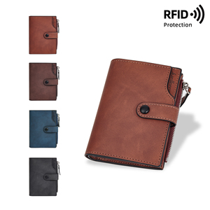2024 New Vintage Large Capacity Short Style Zipper <strong>Wallet</strong> With Button for Men,Male PU Leather Coin Purse RFID Card Holder Case - Product Image 2