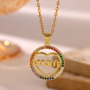 18K Gold Plated Rainbow Zirconia Round Heart Mom Pendant Necklace Mother Day Jewelry <strong>Gifts</strong> for Women Mother <strong>Wife</strong> <strong>Birthday</strong> <strong>Gift</strong> - Product Image 1