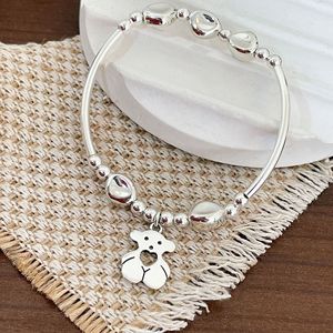 S925 Sterling Silver Charm <b>Bracelet</b> With Teddy Bear Pendant For Women Everyday Wear Jewelry Cartoon Animal Design - Product Image 1