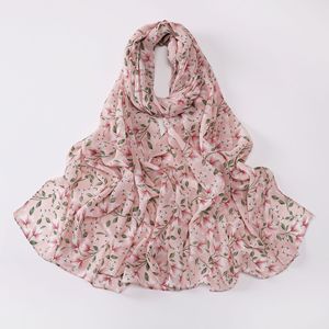Bufanda de gasa con estampado de alta calidad BSBH, bufanda <span class=keywords><strong>Hijab</strong></span> de gasa con logotipo personalizado, bufanda Vintage con flores, chal largo para mujer - Product Image 5