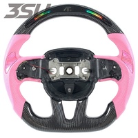 Volant de course à fond plat en carbone avec LED, cuir perforé rose pour Dodge Challenger Charger Durango SRT Hellcat 2015+
