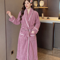 Peignoir long en polaire corail épaissie pour femme, nouveau design hiver, ample et minimaliste, avec lacets, vêtements d'intérieur chauds et confortables