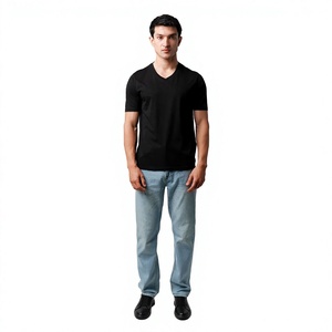 T-shirt col en V pour homme, manches courtes, style décontracté, collection printemps-été, personnalisable avec logo, marque privée, vente en gros usine – Offre Spéciale - Product Image 5